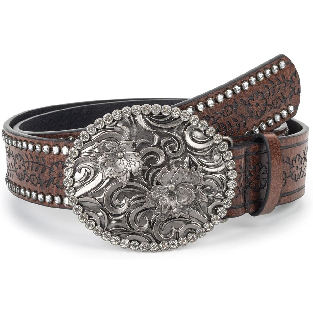 8476 Womens-western-belt Rhinestone-cowgirl-cowboy Belt- Embossed